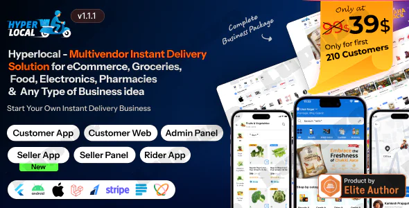 Hyperlocal - Multivendor eCommerce, Grocery, Food, Pharmacy Flutter Delivery app - Admin & Website